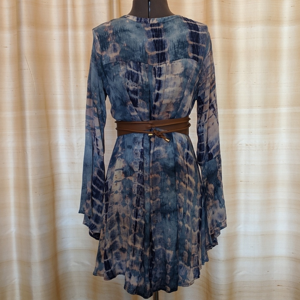 NWT Bohemian Dress Blue Tie-Dye Dress Scrap Work - Picture 3 of 6